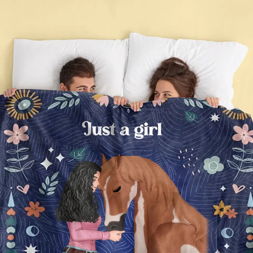 Personalized Horse Girl Quilt/Fleece Throw Blanket - Gift Idea For Horse Lover - Just A Girl Who Loves Horses