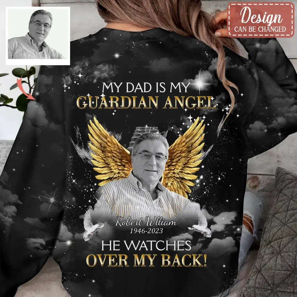 Personalized Memorial Mom AOP Sweater - Upload Photo - Memorial Gift Idea For Family Member/Mother's Day - My Mom Is My Guardian Angel She Watches Over My Back