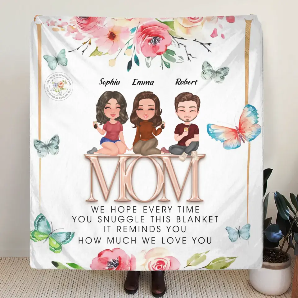Personalized Mom & Children Quilt/Fleece Throw Blanket - Up to 3 People - Mother's Day Gift Idea To Mom - It Reminds You How Much We Love You