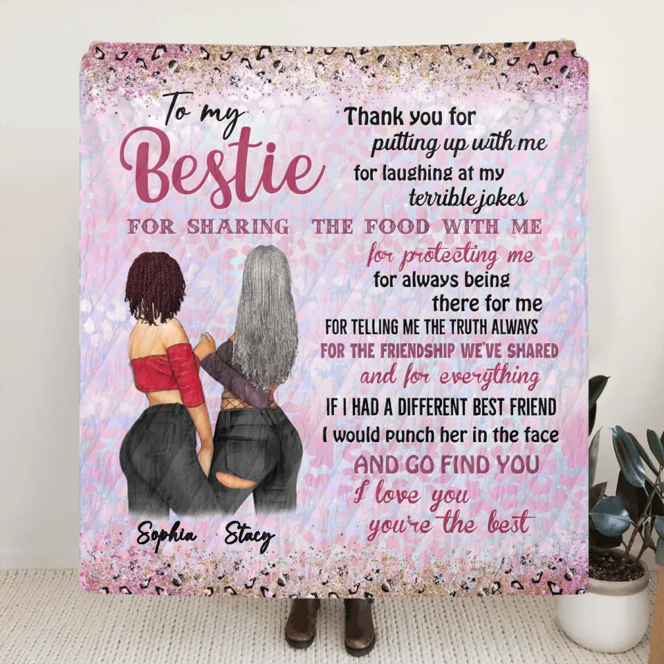 Personalized Besties Quilt/Fleece Throw Blanket - Gift Idea For Best Friends - Thank You For Putting Up With Me