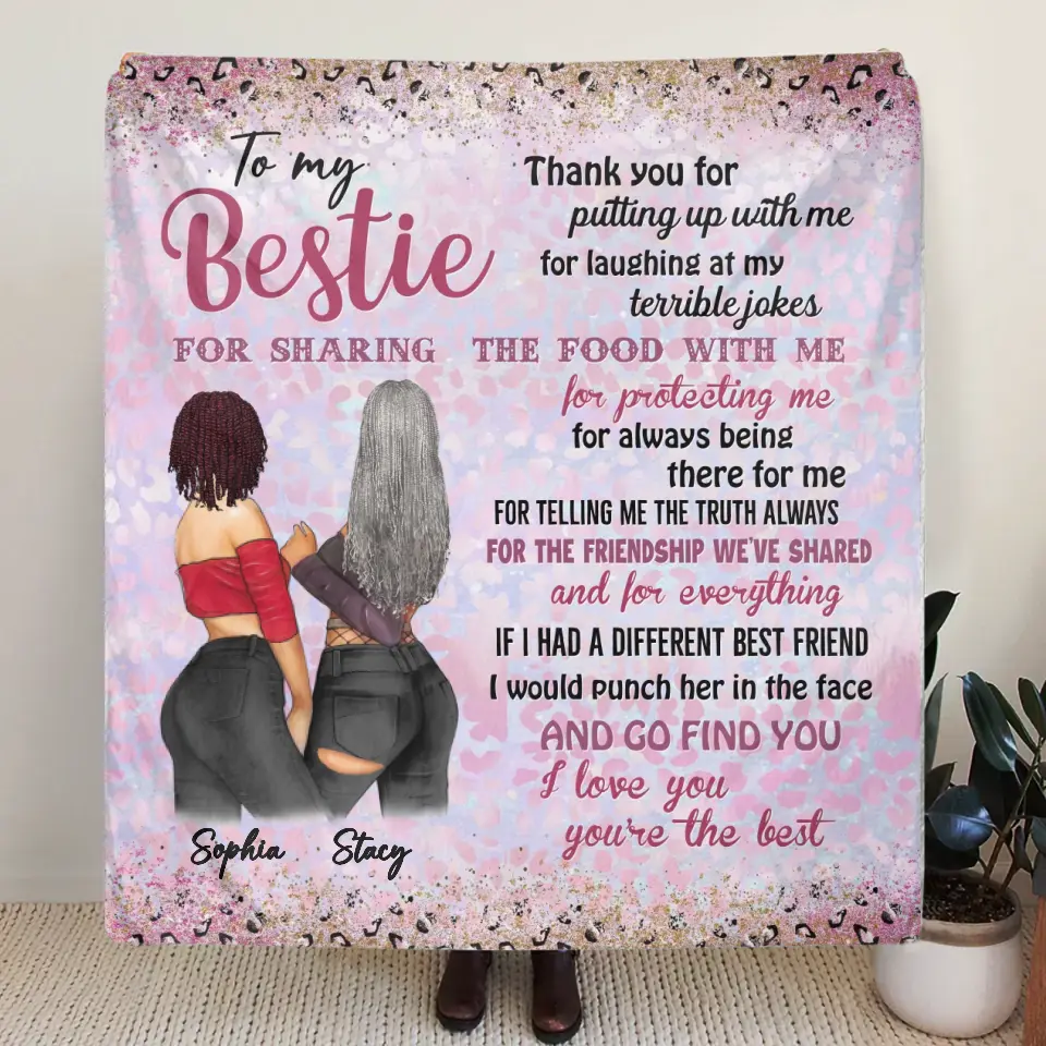 Personalized Besties Quilt/Fleece Throw Blanket - Gift Idea For Best Friends - Thank You For Putting Up With Me