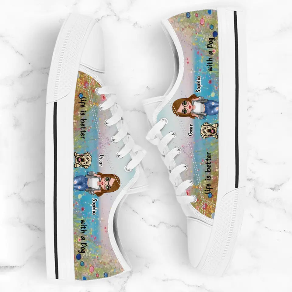 Personalized Dog Mom Canvas Sneakers - Up to 4 Dogs - Gift Idea For Dog Lovers - Life Is Better With A Dog