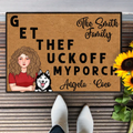 Personalized Pet Doormat - Gift Idea For Mother's Day/Father's Day/Pet Lovers - Adult/Couple With Up to 3 Cats/Dogs - G ET THEF UCKOFF MY PORCH