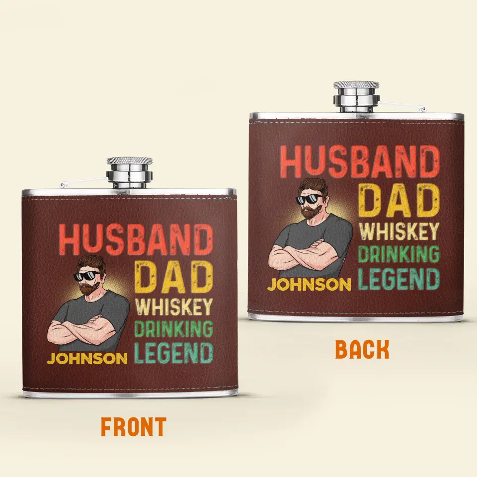 Personalized Dad Leather Flask - Father's Day Gift Idea For Dad - Husband Dad Whiskey Drinking Legend