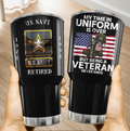 Personalized Retired Veteran Irregular Tumbler - Father's Day Gift Idea for Veteran - My Time In Uniform Is Over But Being A Veteran Never Ends