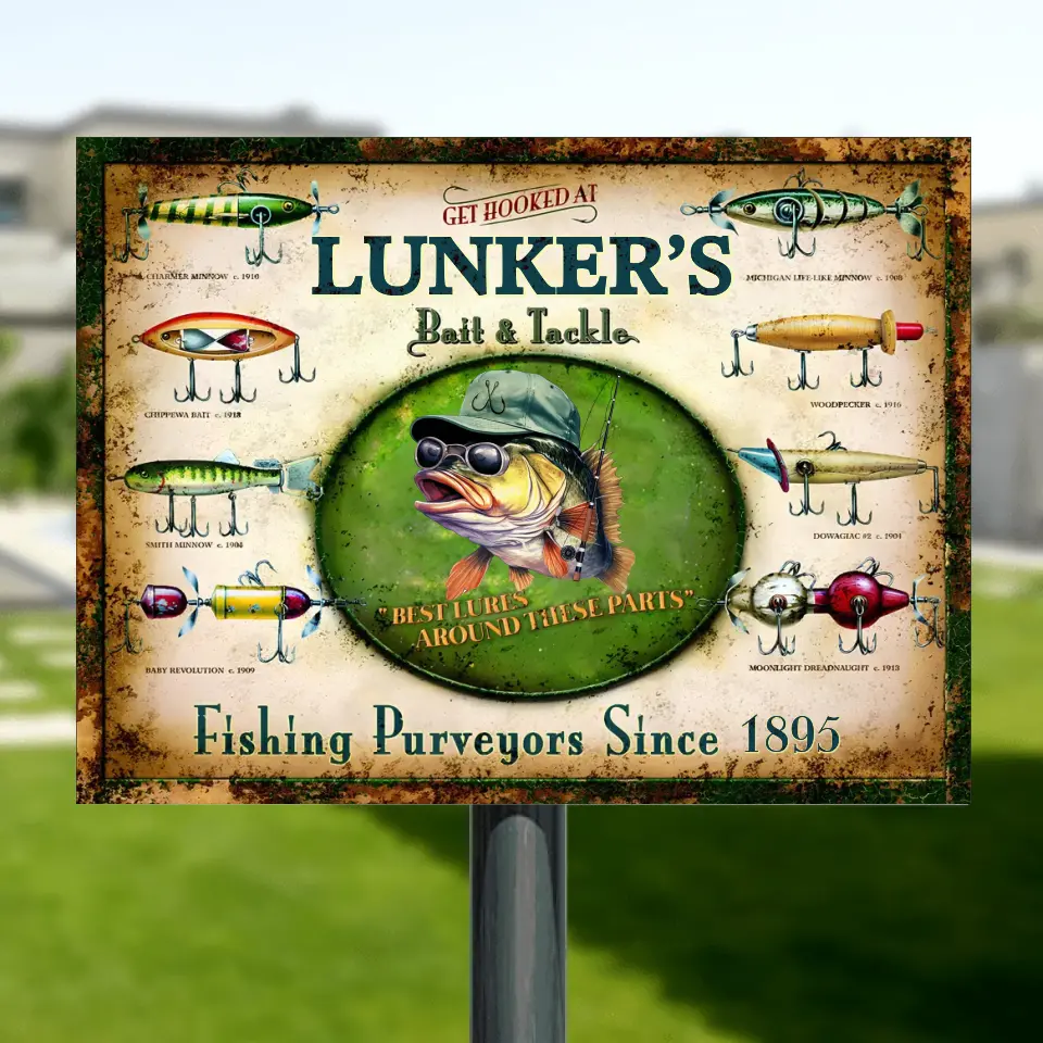 Personalized Bait & Tacker Shop Metal Sign - Gift Idea For Fishing Lover/Father's Day - Best Lures Around These Parts