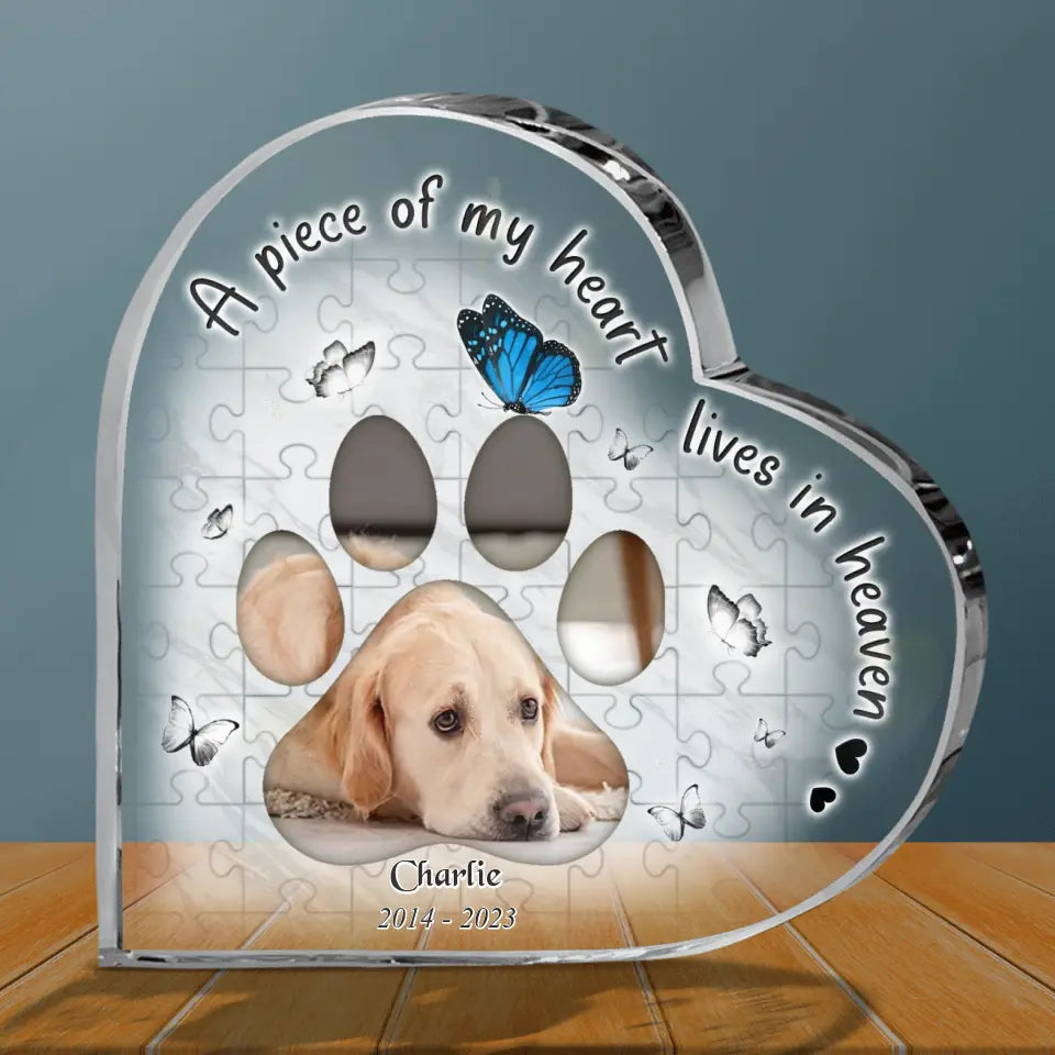Personalized Pet Memorial Photo Crystal Heart - Up to 5 Pets - Memorial Gift Idea For Dog/Cat/Horse Lover - A Piece Of My Heart Lives In Heaven