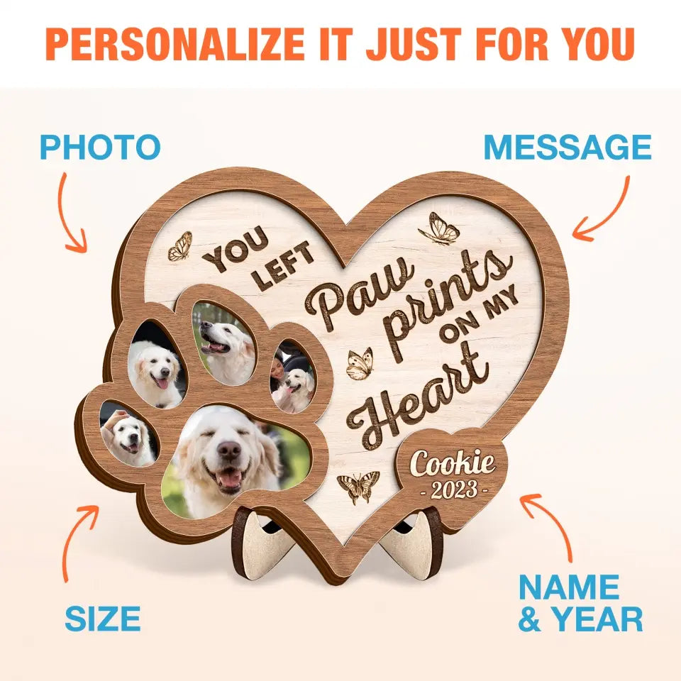 Personalized Memorial Pet 2 Layered Wooden Art - Upload Photo - Gift Idea For Dog Lover - You Left Paw Prints On My Heart
