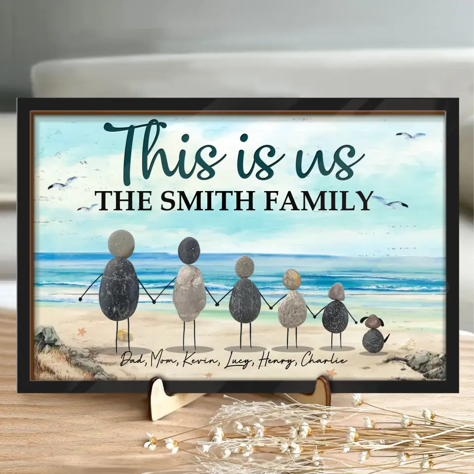 Personalized Family Pebble Art 2 Layered Wooden Art - Gift Idea For Family/Parents/Father's Day/Mother's Day - Family Seaside Beach Pebble Picture - This Is Us