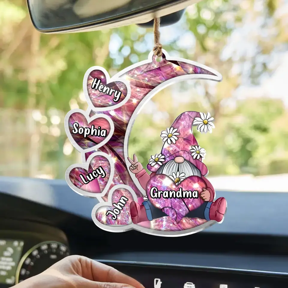 Personalized Sparkling Grandma Nana With Sweet Heart Kids Acrylic Car Ornament - Gift Idea To Grandma/Mother - Up to 5 Kids