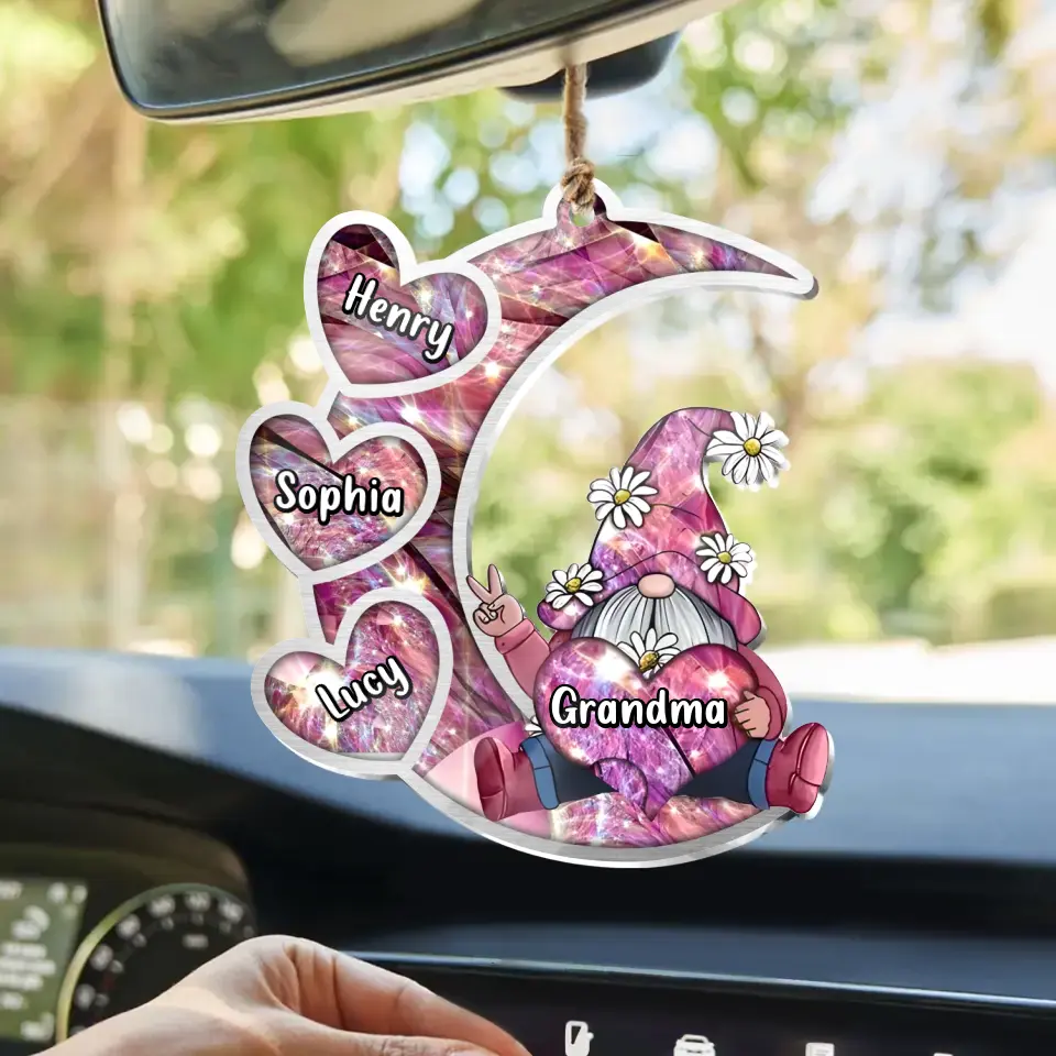 Personalized Sparkling Grandma Nana With Sweet Heart Kids Acrylic Car Ornament - Gift Idea To Grandma/Mother - Up to 5 Kids