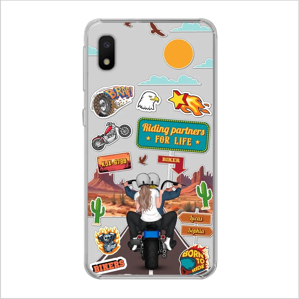 Custom Personalized Motorcycle Couple Phone Case - Gift Idea For Couple/ Husband & Wife/ Bikers - Transparent Phone Case For iPhone/Samsung