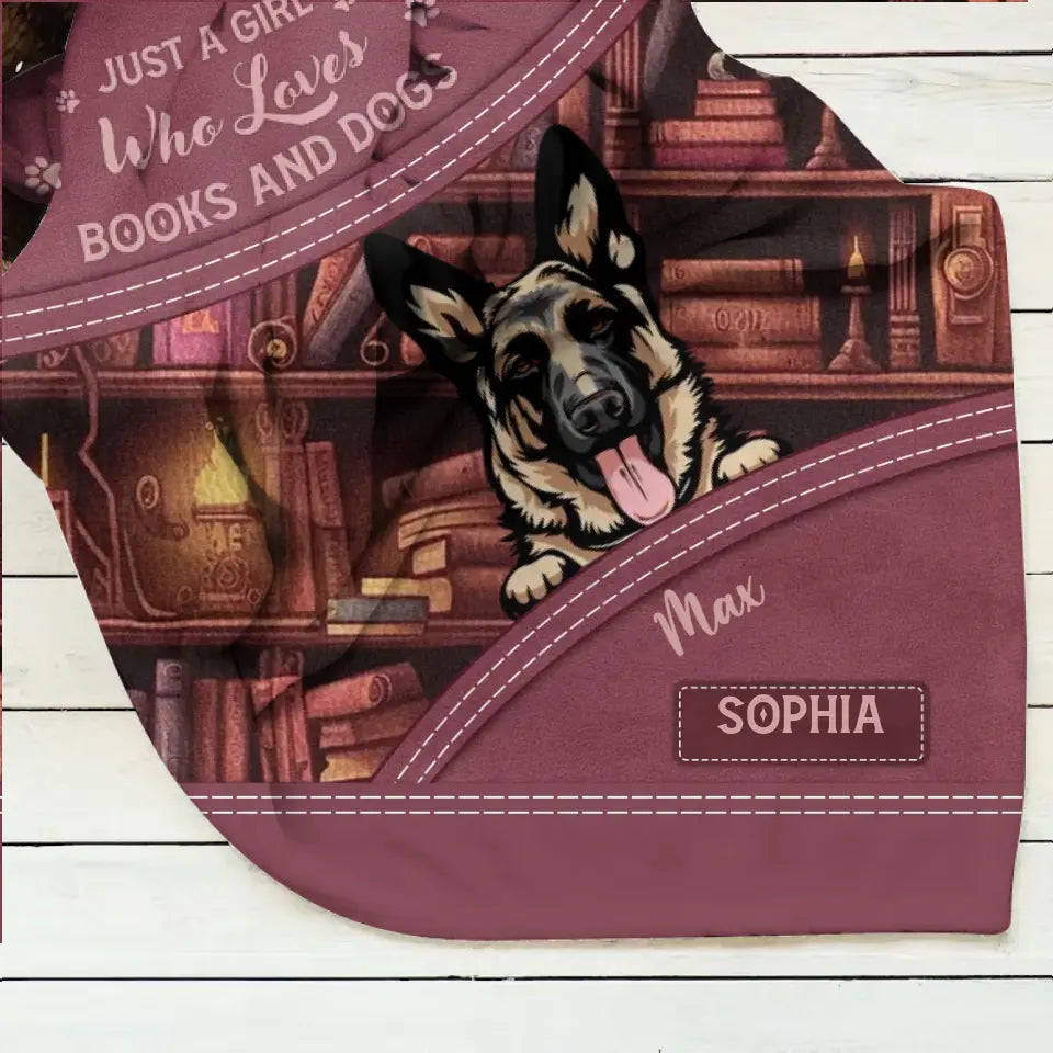 Personalized Dogs Fleece Throw Blanket/Quilt - Gift Idea For Dog Lovers - Just A Girl Who Loves Books And Dogs
