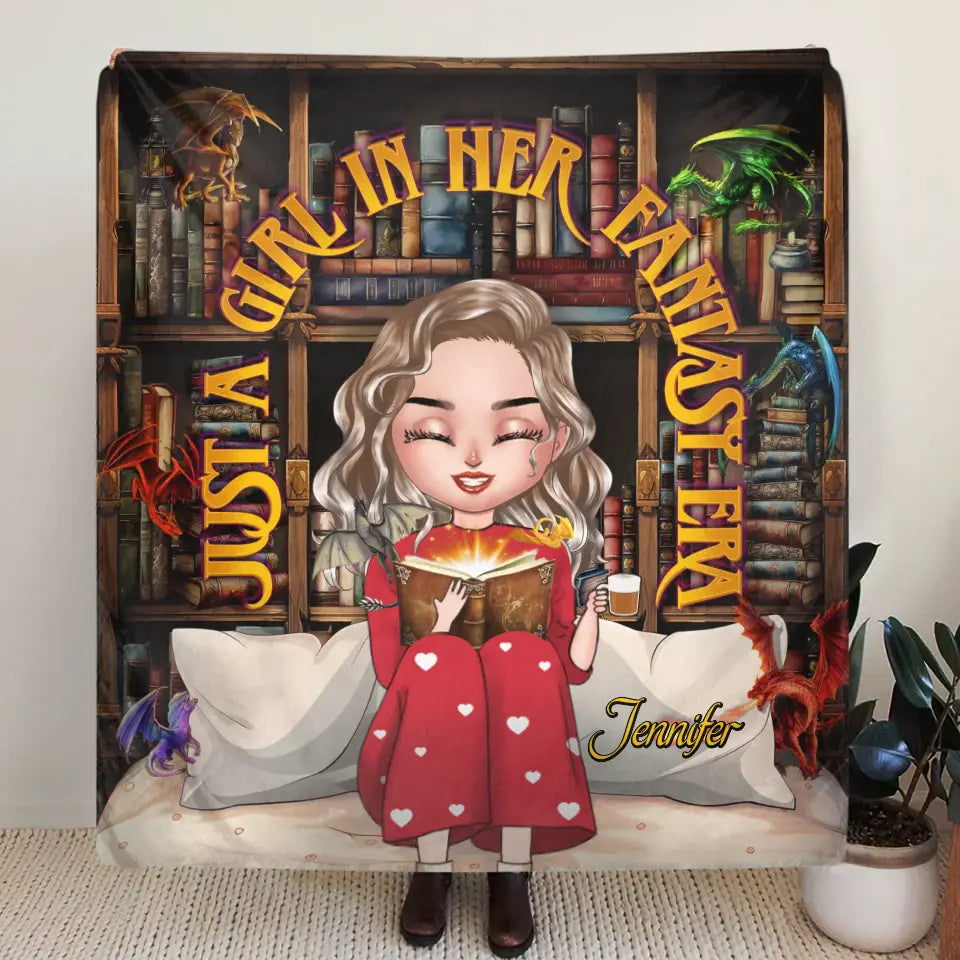 Personalized Fantasy Reading Book Quilt/Fleece Throw Blanket - Gift Idea For Book Lovers - Just A Girl In Her Fantasy Era