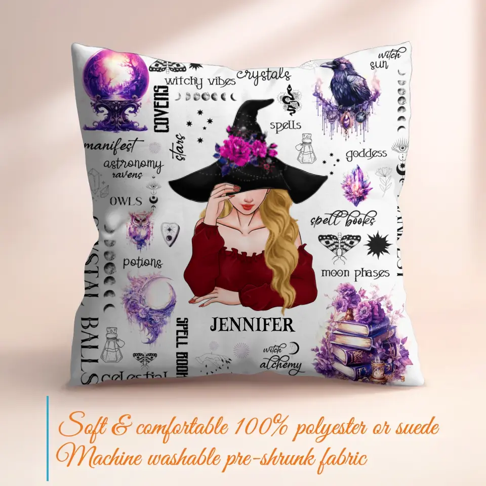 Personalized Witch Pillow Cover - Gift Idea For Halloween/Witch - Crystal Balls