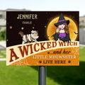 Personalized Witch Cat Metal Sign - Halloween Gift Idea For Family/Pet Lover - Up to 6 Cats - A Wicked Witch And Her Little Meownsters Live Here