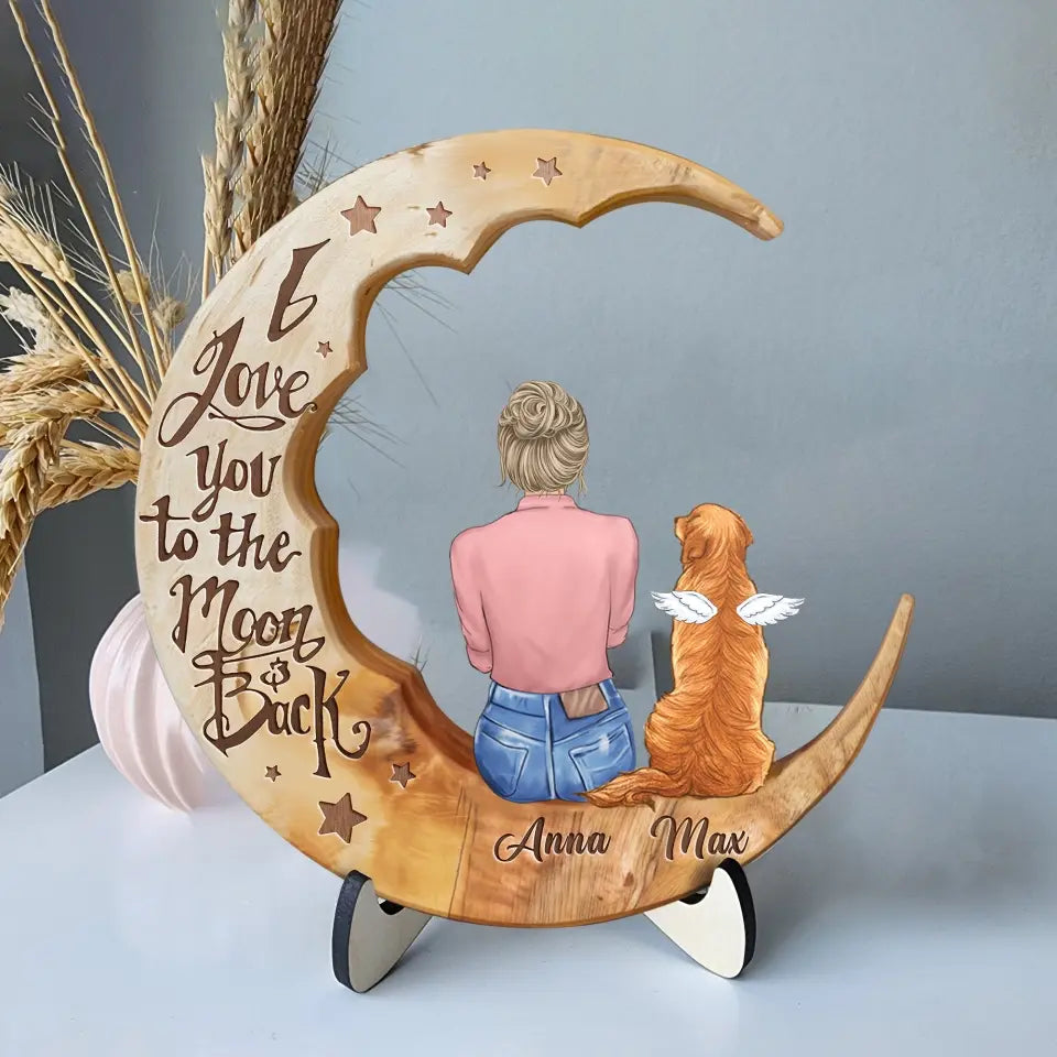 Personalized Memorial Cat Moon Wooden Art - Memorial Gift Idea for Cat/Dog Lover - I Love You To The Moon And Back