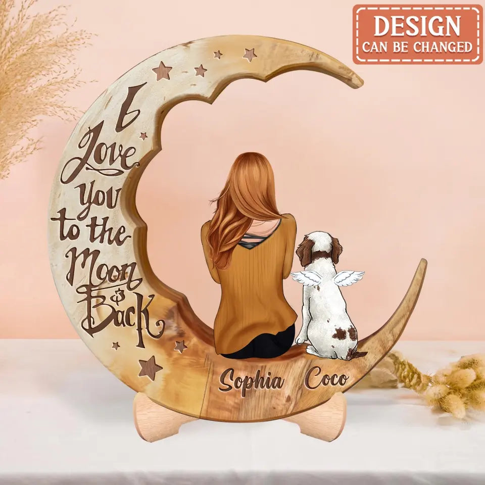 Personalized Memorial Cat Moon Wooden Art - Memorial Gift Idea for Cat/Dog Lover - I Love You To The Moon And Back