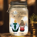 Personalized Memorial Mason Jar Light - Memorial Gift Idea For Family/Siblings - The Love Between Brother & Sister Is Forever
