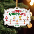 Personalized Merry Grinchmas 2 Layered Wooden Ornament - Up to 7 Members - Christmas Gift Idea For Family/Friends