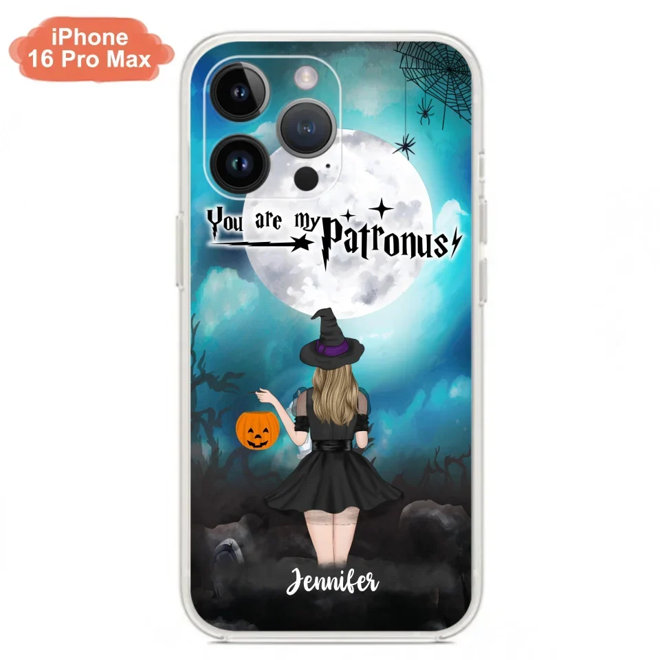 Custom Personalized Halloween Phone Case - Up to 3 Girls and 2 Cats - You Are My Patronus - Wiccan Decor/Pagan Decor