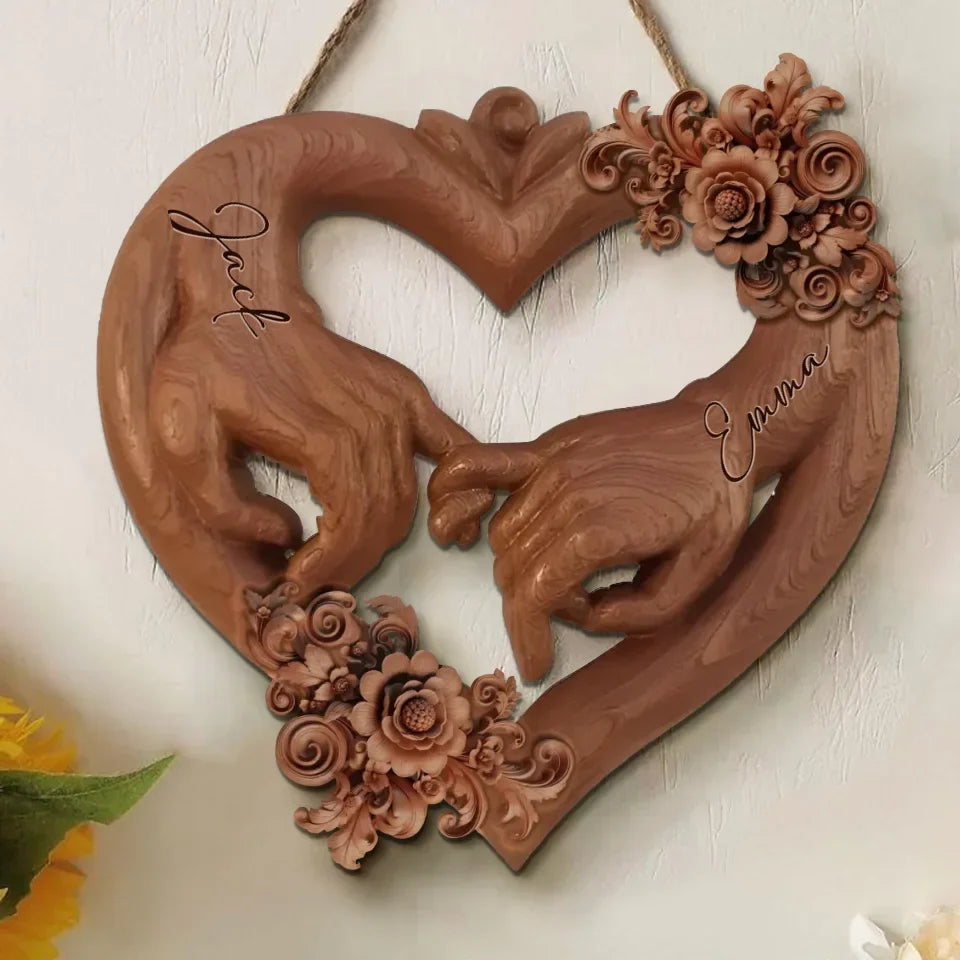 Personalized Couple Hand Wooden Sign - Gift Idea For Couple