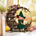 Personalized Witch Reading Book On Moon Wooden Ornament - Gift Idea For Witch/Book Lover