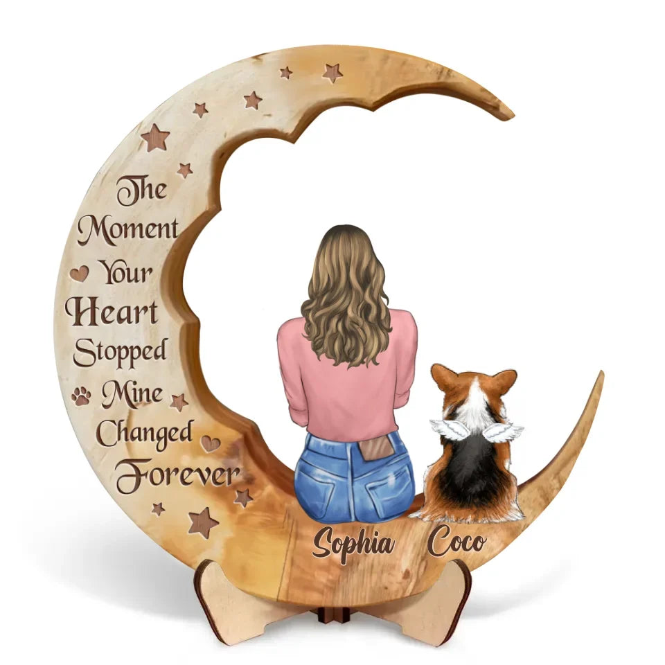 Personalized Dog Mom Moon Wooden Art - Gift Idea Dog Lover - I'll Hold You In My Heart Until I Can Hold You In Heaven