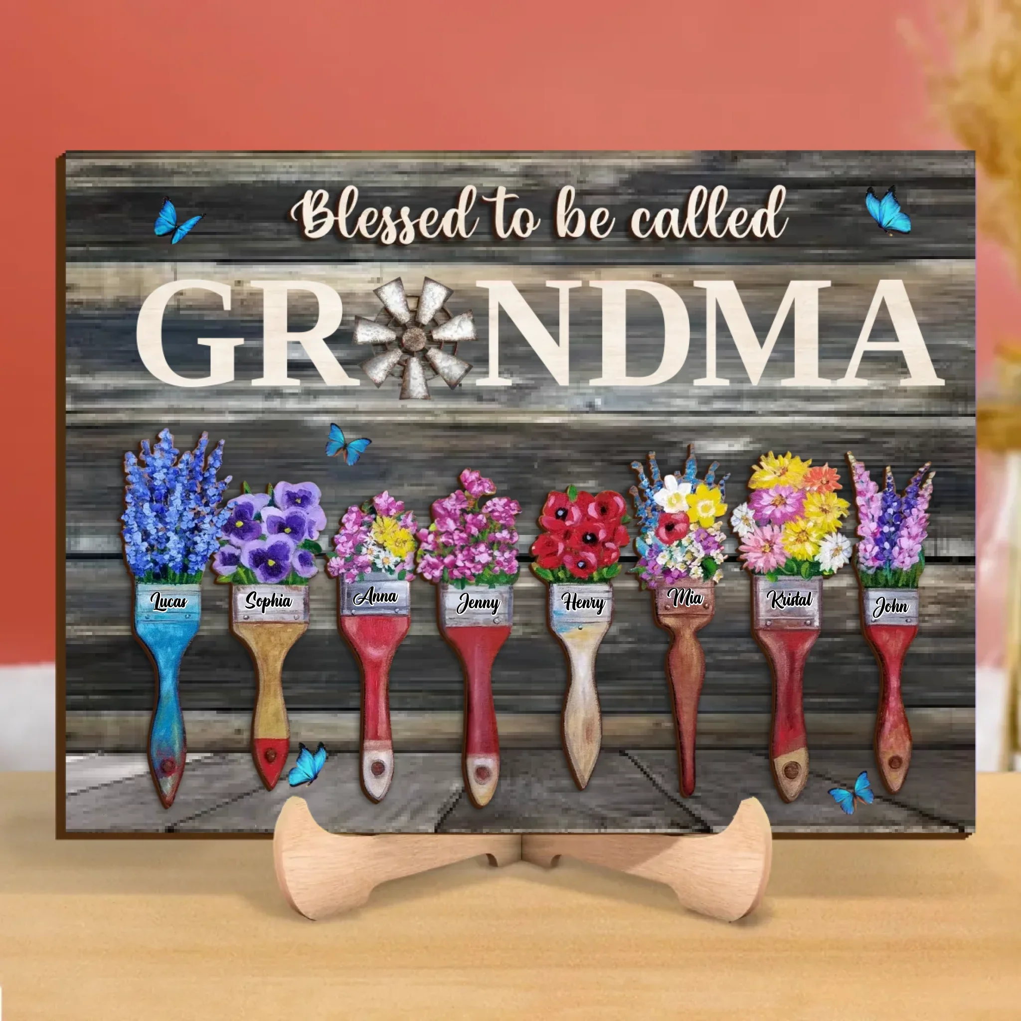 Personalized Home Wooden Art - Gift Idea For Mom/Grandma with up to 8 Kids - Blessed To Be Called Grandma