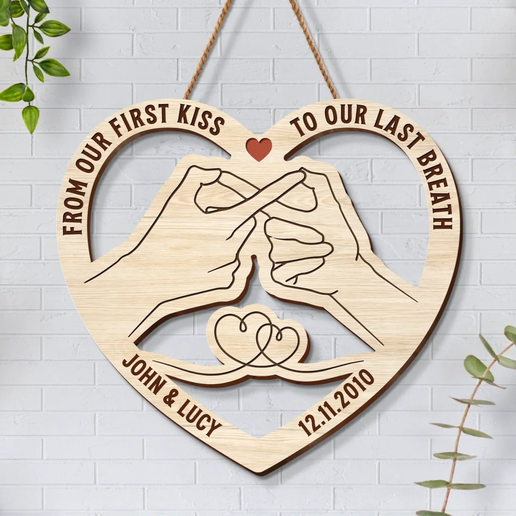Personalized Couple Wooden Sign - Gift Idea For Couple/Valentine - From Our First Kiss To Our Last Breath