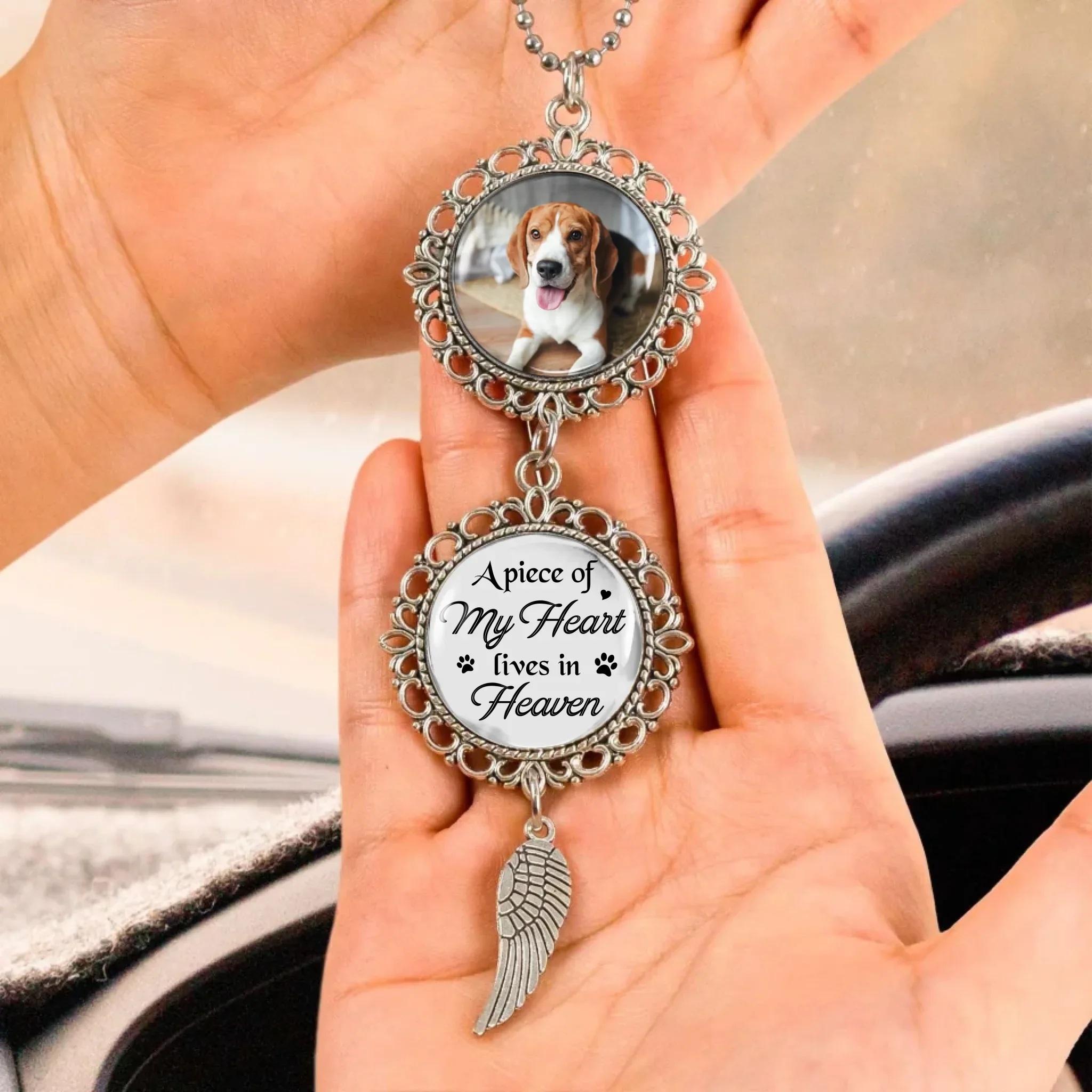 Personalized Dog Memorial Car Charm - Upload Photo - Sympathy Gift For Loss Of Dog - A Piece Of My Heart Lives In Heaven