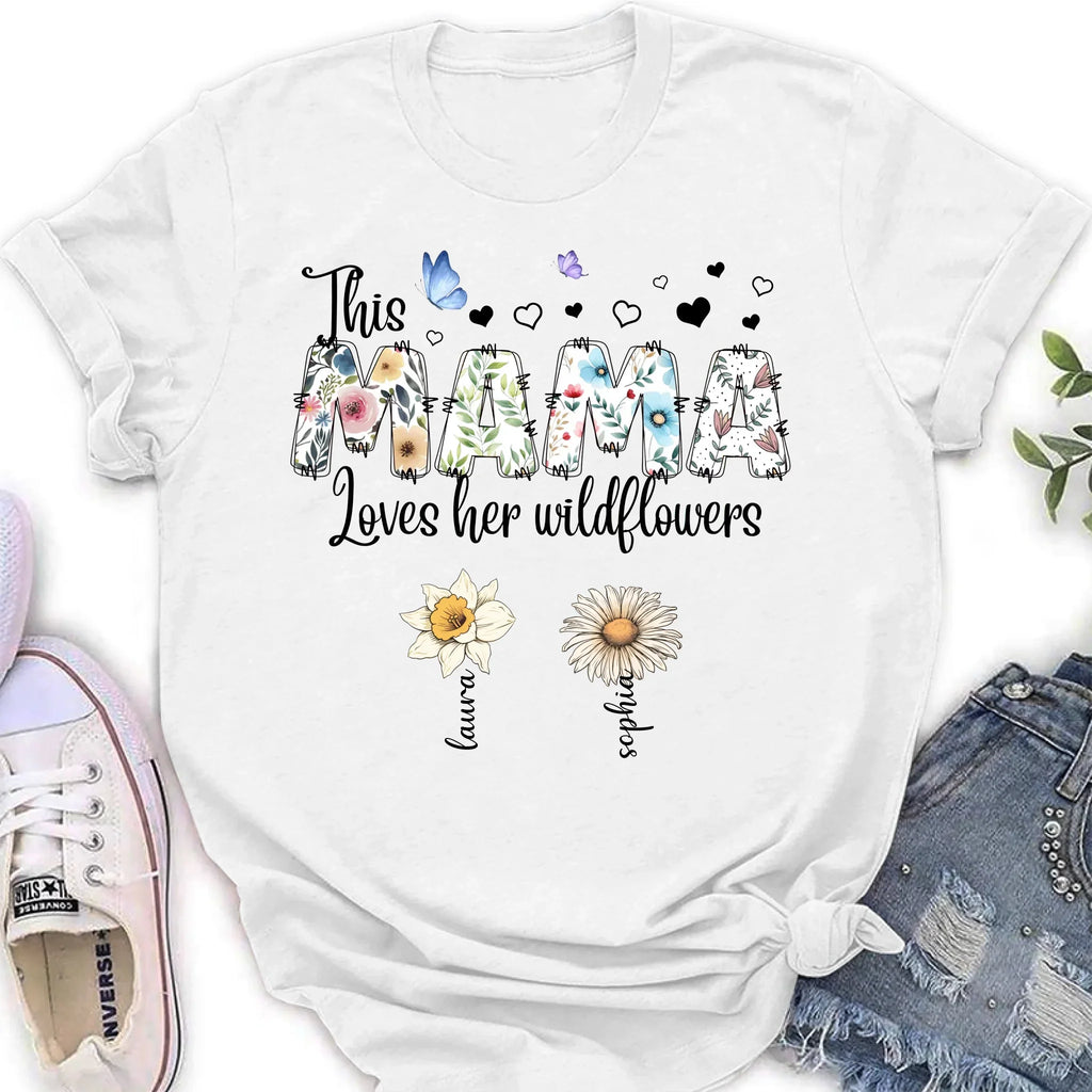 Personalized Mother Shirt/Hoodie - Up to 7 Kids - Mother's Day Gift Idea for Grandma/Mom - This Mama Loves Her Wildflowers