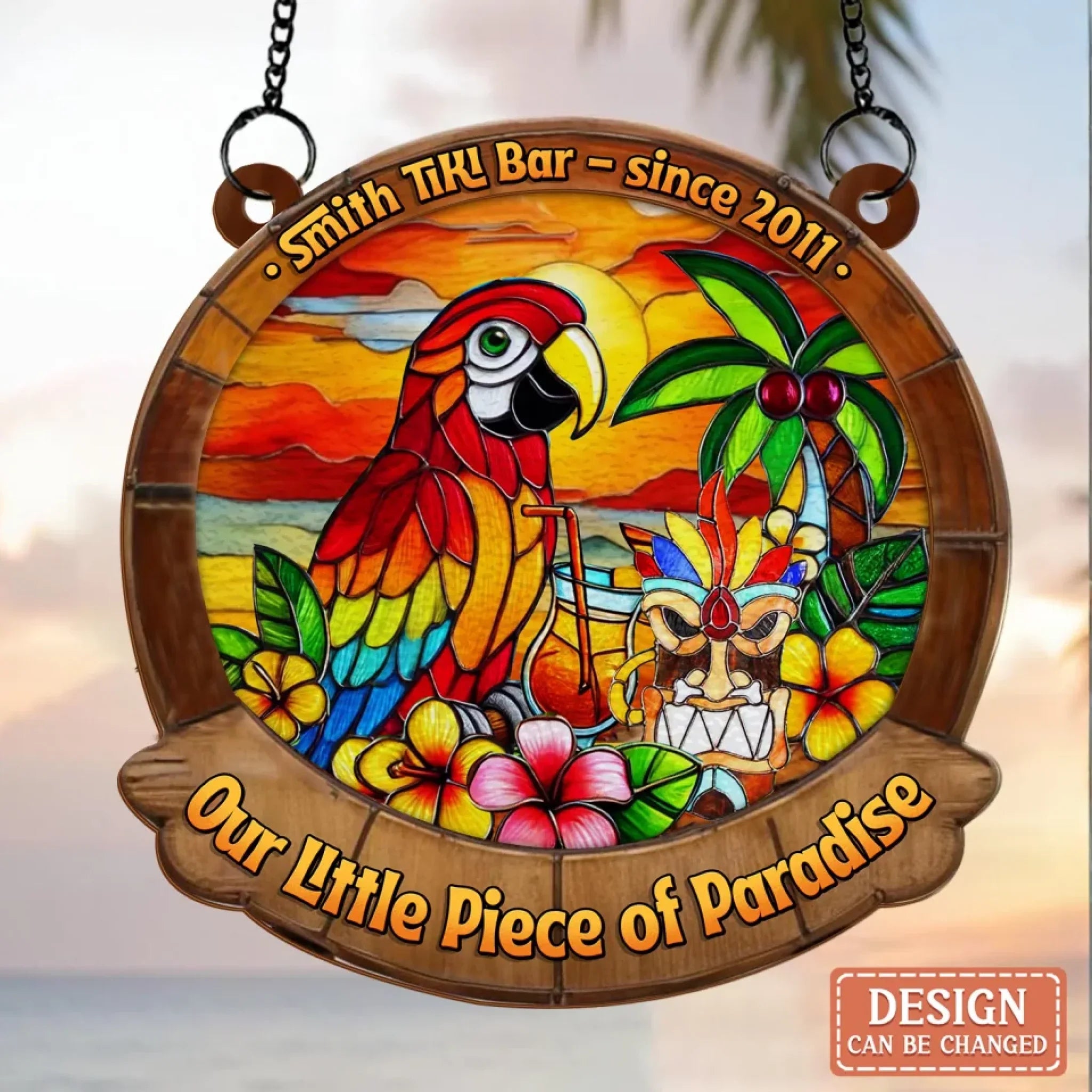 Personalized Tiki Bar Suncatcher - Gift Idea For Summer/ Family - Custom Family Name - Our Little Piece Of Paradise
