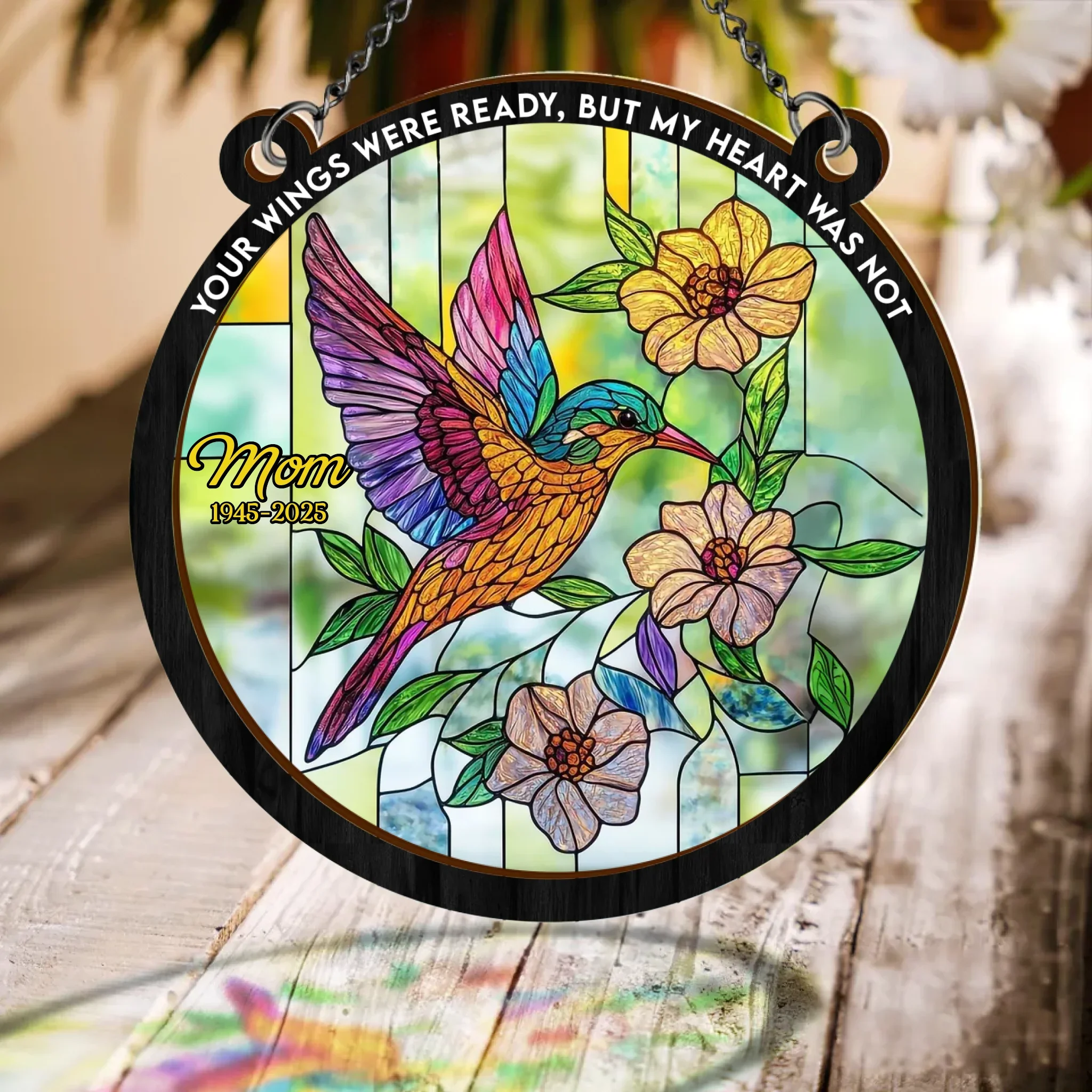 Personalized Memorial Suncatcher - Memorial Gift Idea For Family - Your Wings Were Ready But My Heart Was Not