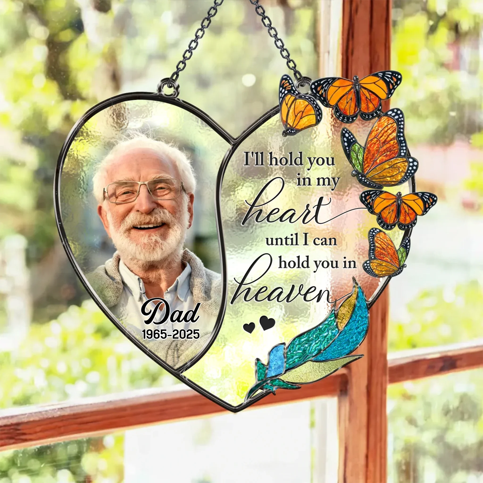 Personalized Memorial Suncatcher - Memorial Gift Idea For Family Members - I'll Hold You In My Heart Until I Can Hold You In Heaven