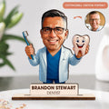 Personalized Dentist Cartoon Portrait Desk Name Plate - Dentist Wooden Plaque - Upload Photo - Gift Idea For Dentist