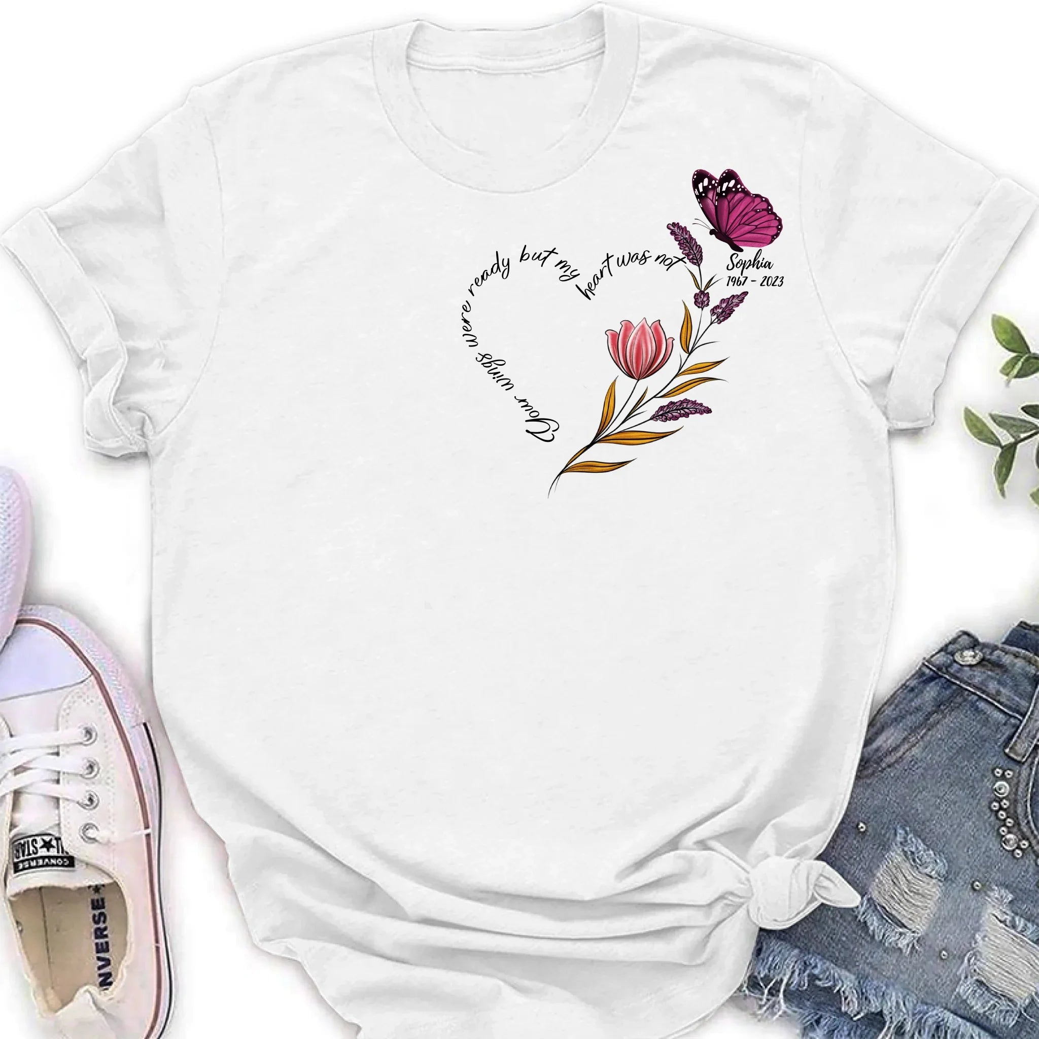 Personalized Memorial Shirt/Hoodie - Memorial Gift Idea for Mother's Day/Father's Day - Your Wings Were Ready But My Heart Was Not