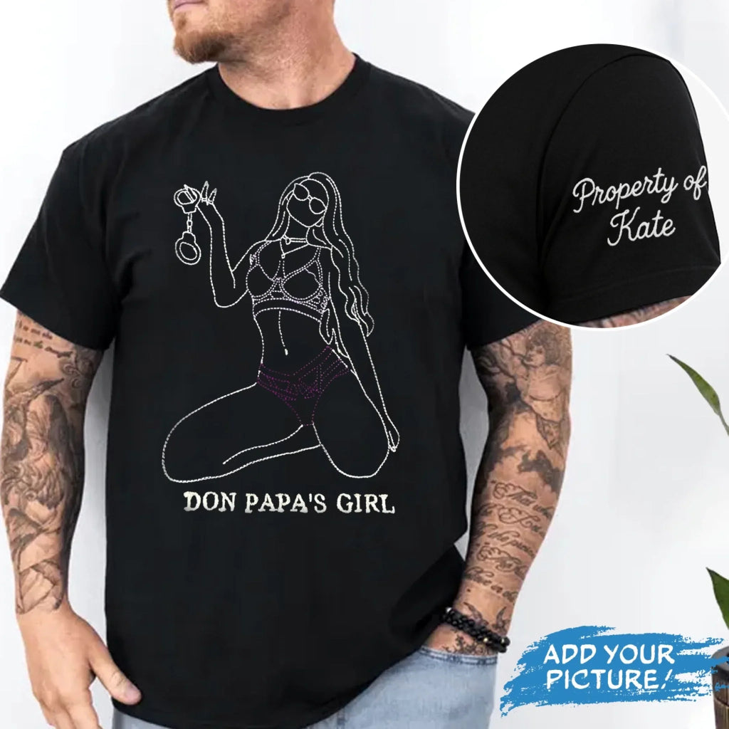 Personalized Spicy Couple Girlfriend Portrait Embroidered T-Shirt - Gift Idea For Boyfriend/ Husband