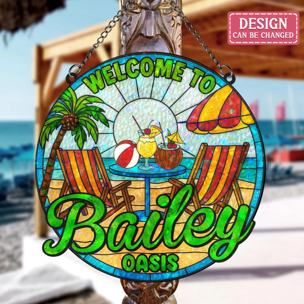 Custom Personalized Poolside Acrylic Suncatcher - Summer Gift Idea