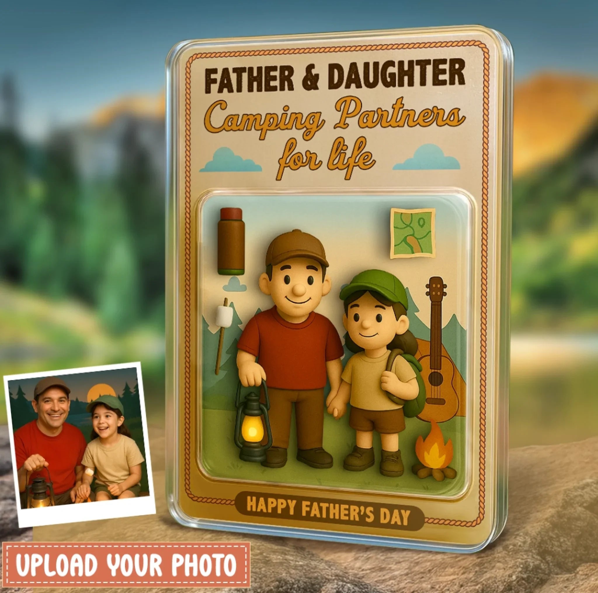 Personalized Father And Kids Camping Acrylic Block - Gift Idea For Father's Day/Camping Lover - Upload Photo - Father & Daughter Camping Partners For Life