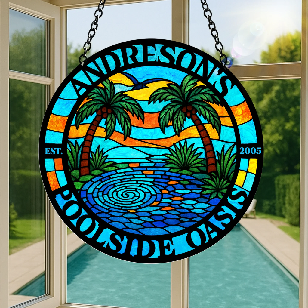 Custom Personalized Poolside Oasis Acrylic Suncatcher - Summer Gift Idea