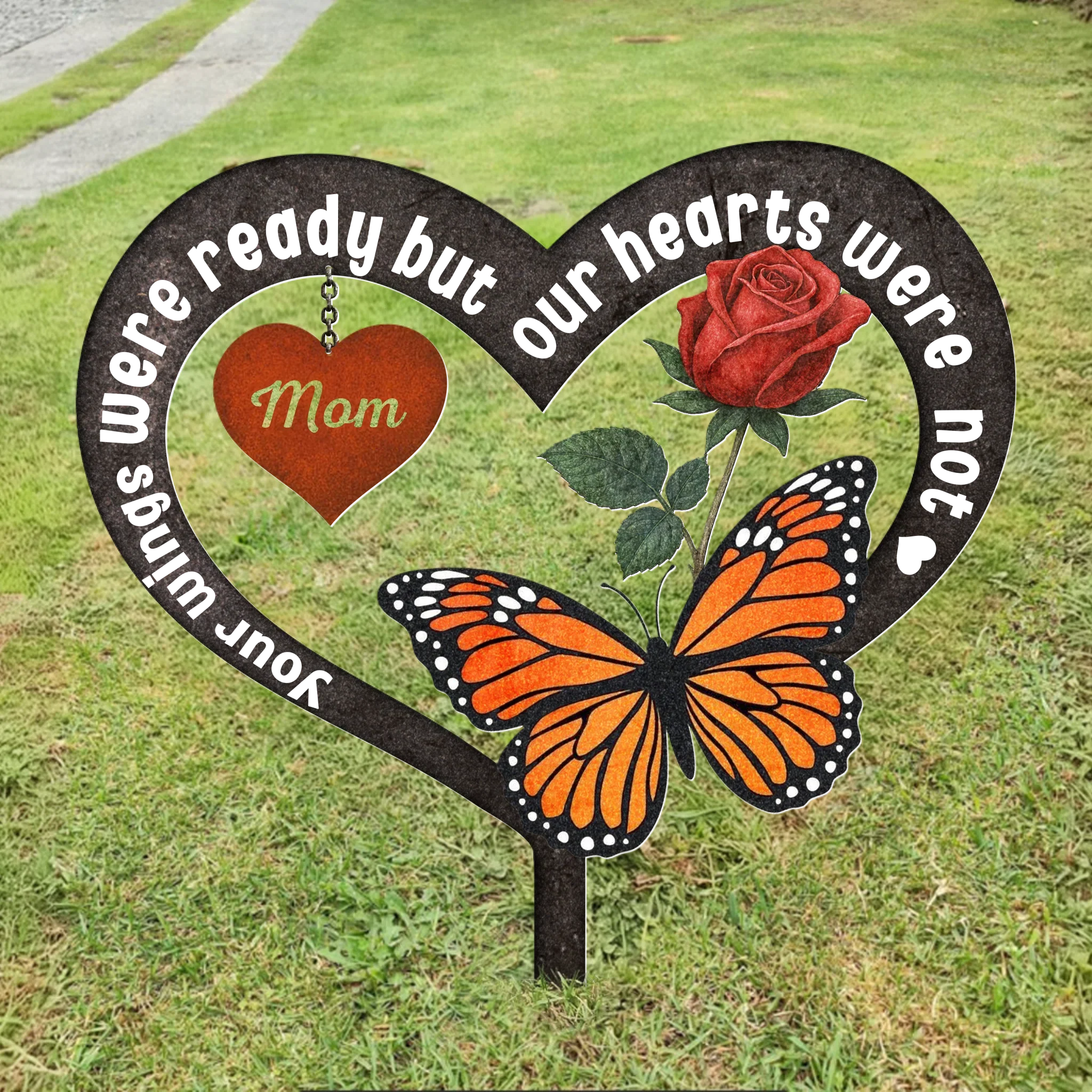 Personalized Memorial Metal Sign - Memorial Gift Idea For Family Member - Your Wings Were Ready But Our Hearts Were Not