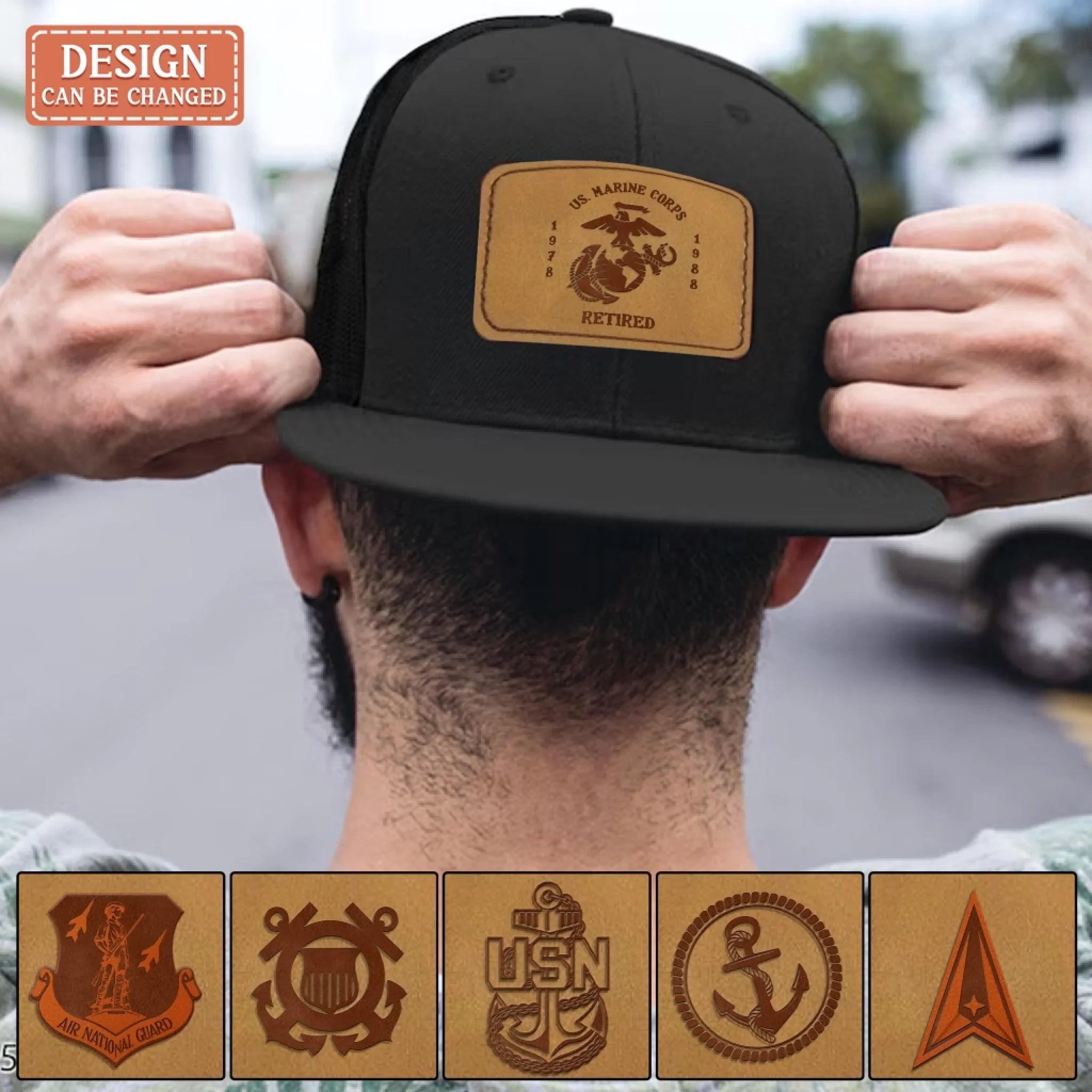 Custom Logo Veteran Retirement Gift Leather Patch Snapback Trucker Cap - Retirement/Veteran Gift For Dad