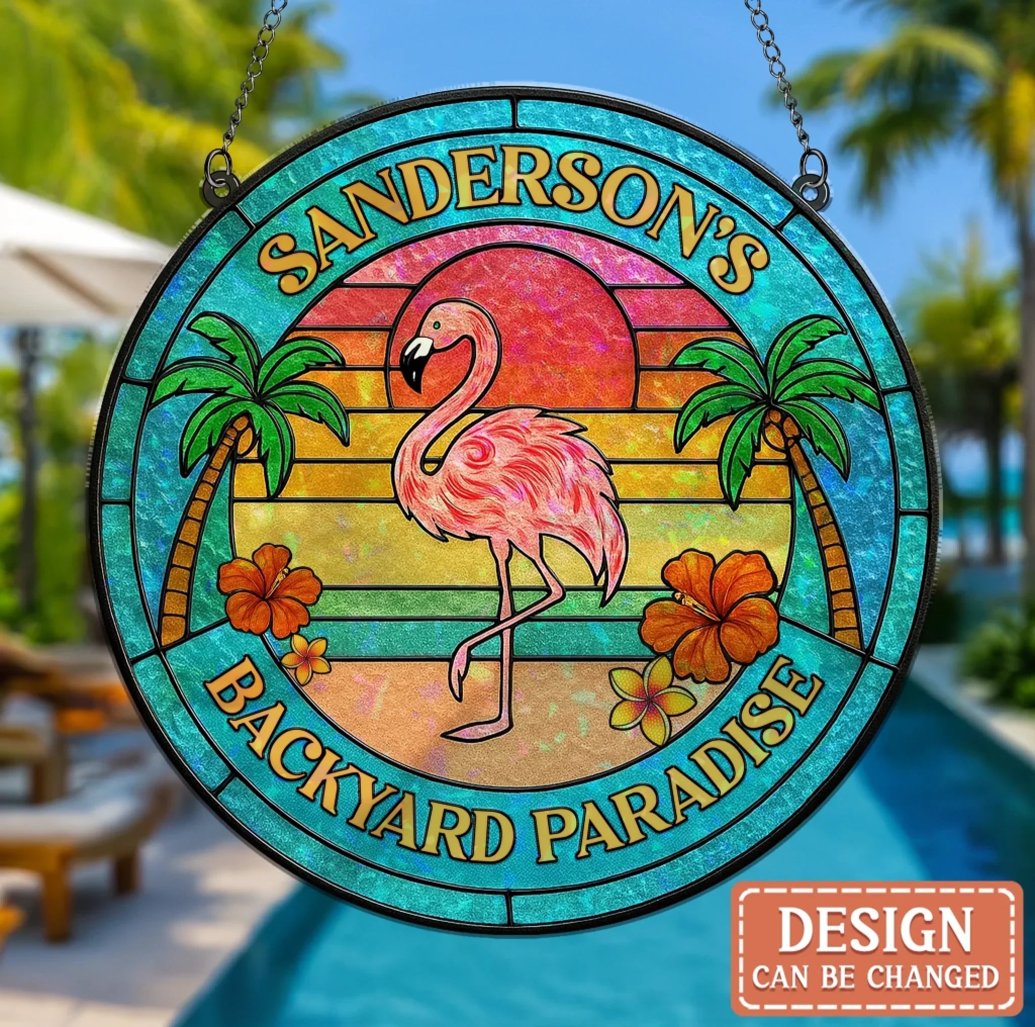 Personalized Flamingo Acrylic Suncatcher - Summer Gift Idea - Backyard Paradise