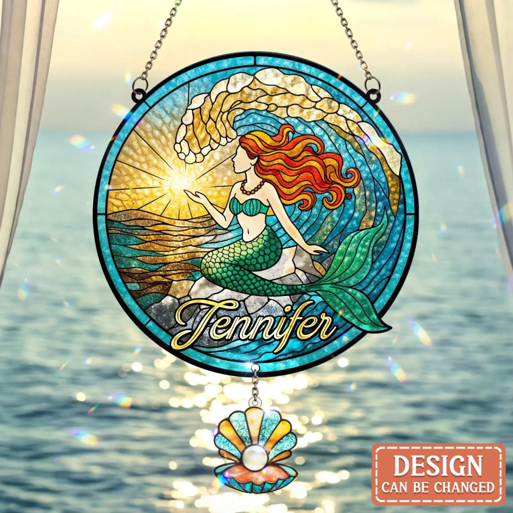 Custom Name Mermaid Acrylic Suncatcher With Charm - Mermaid/ Summer Gift Idea For Friend