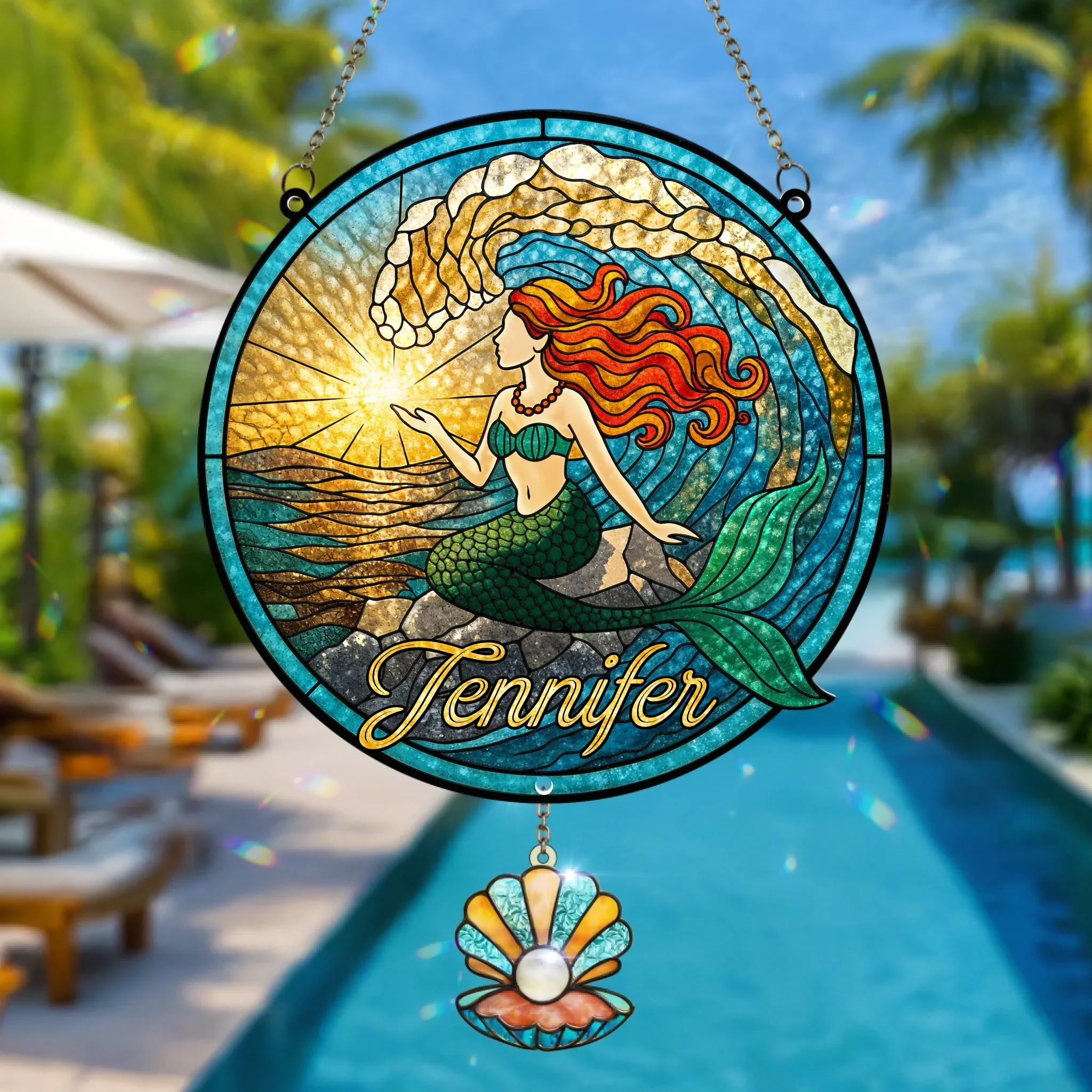 Custom Name Mermaid Acrylic Suncatcher With Charm - Mermaid/ Summer Gift Idea For Friend