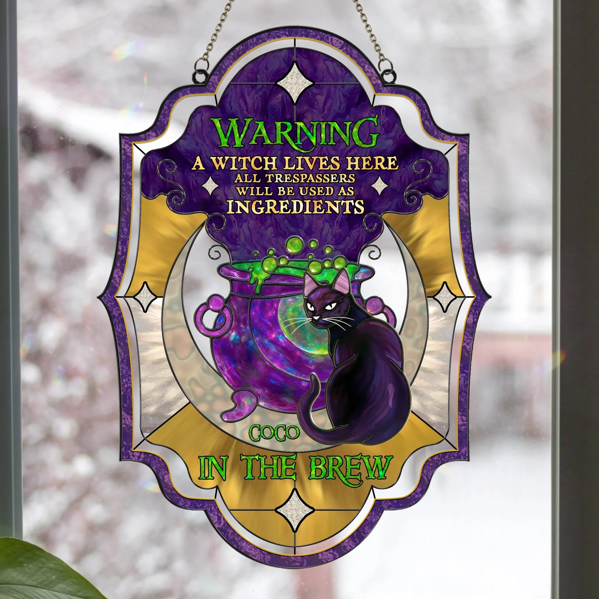 Personalized Witch Acrylic Suncatcher - Gift Idea For Witch/Cat Lover - Warning A Witch Lives Here