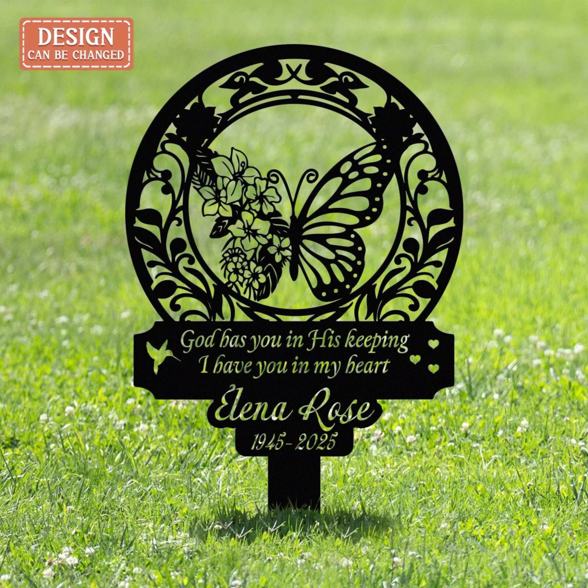 Personalized Memorial Stake Metal Sign - Sympathy Remembrance Gift - God Has You In His Keeping I Have You In My Heart