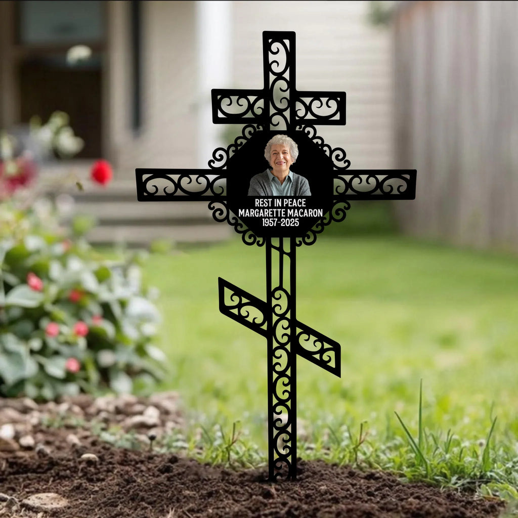 Personalized Memorial Cross Metal Sign - Memorial Gift Idea - Upload Photo - Rest In Peace