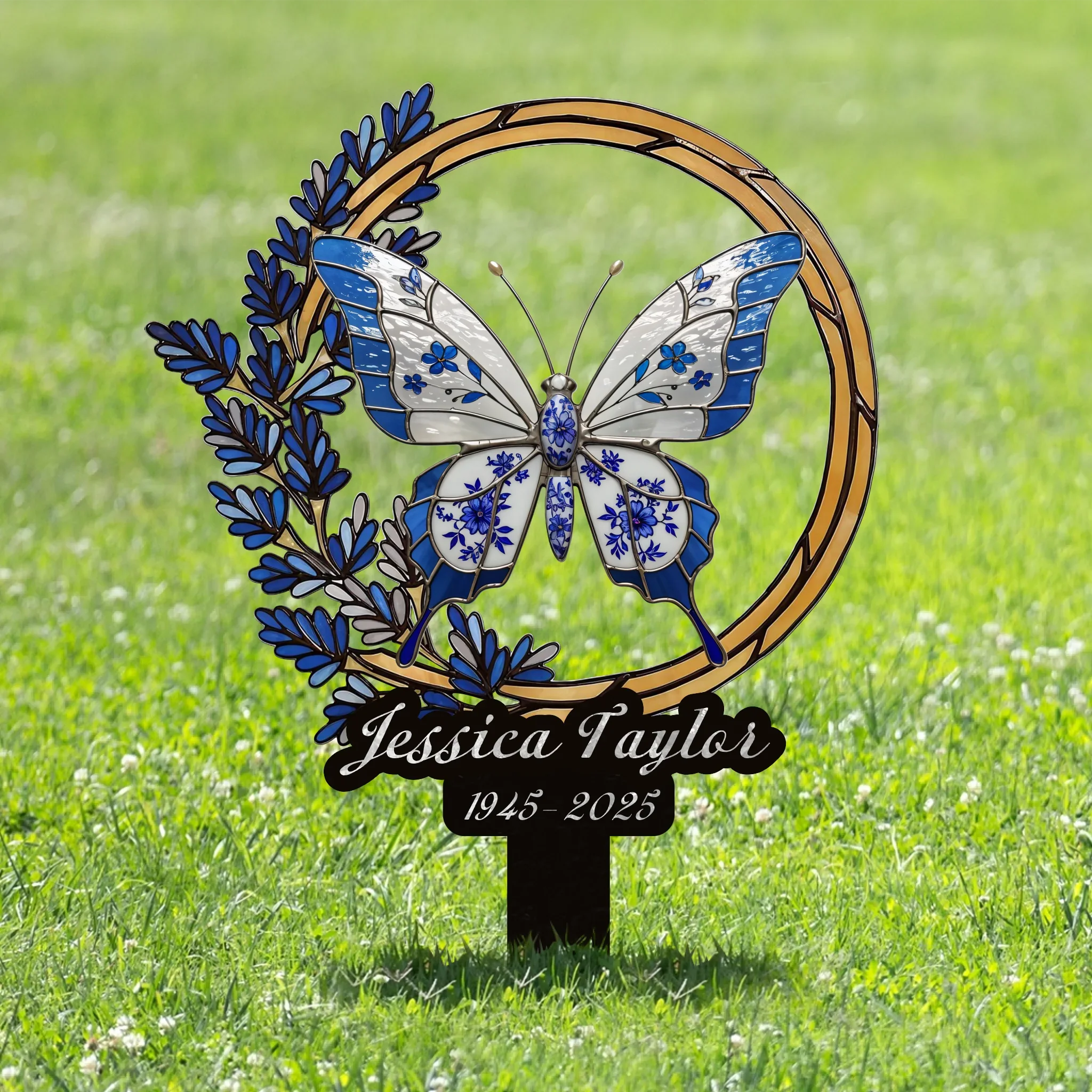 Personalized Memorial Stained Glass Effect Butterfly Metal Sign - Memorial Gift Idea